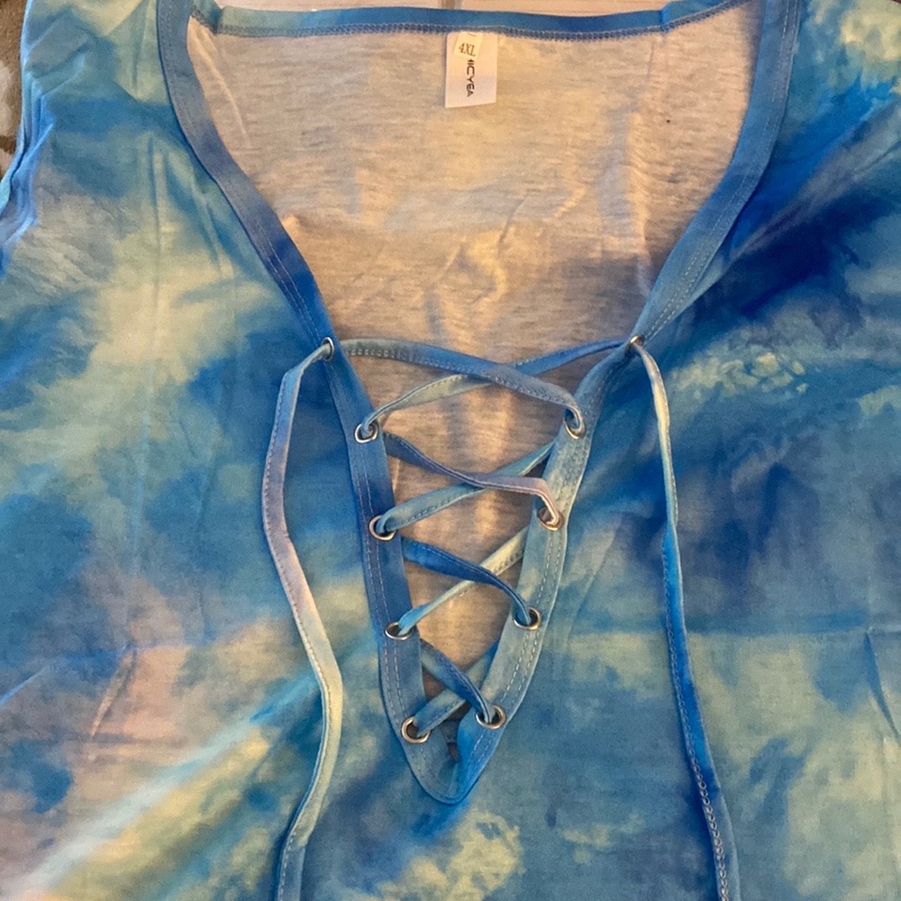 Fun sleeveless lace up tie-dye summer top